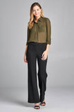 Ladies fashion long sleeve front pocket chiffon blouse w/ back button detail - Presidential Brand (R)