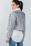 Ladies fashion relaxed fit faux sheepskin drape neck jacket - Presidential Brand (R)