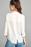 Ladies fashion plus size long sleeve front pocket chiffon blouse w/black button detail - Presidential Brand (R)