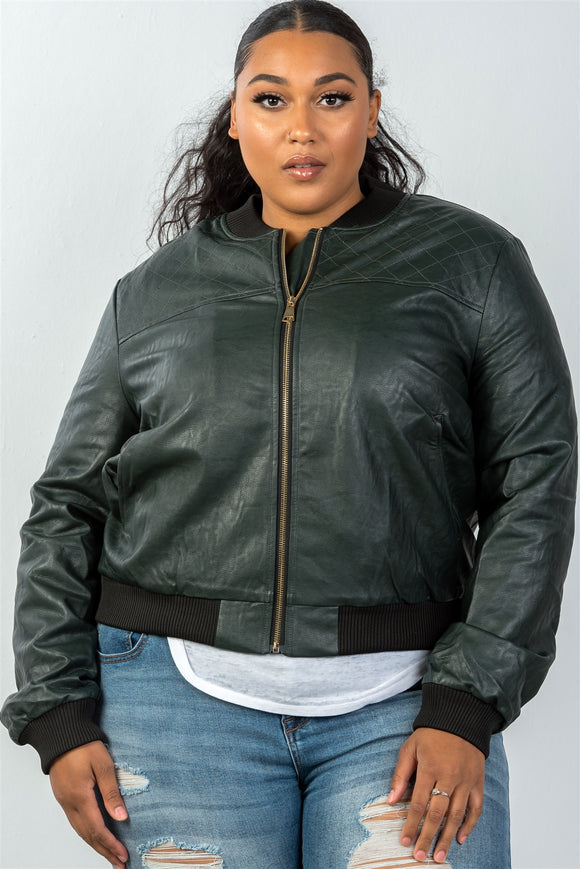 Ladies fashion plus size fully lined peacock pleather bomber jacket - Presidential Brand (R)