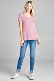 Ladies fashion short sleeve scoop neck stripe rayon spandex top - Presidential Brand (R)