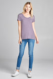 Ladies fashion short sleeve scoop neck stripe rayon spandex top - Presidential Brand (R)