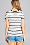 Ladies fashion short sleeve round neck yarn dye stripe rayon spandex jersey top - Presidential Brand (R)