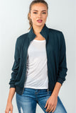 Ladies fashion forest green one striped sleeve track zip-up jacket - Presidential Brand (R)