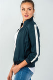 Ladies fashion forest green one striped sleeve track zip-up jacket - Presidential Brand (R)