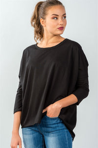 Ladies fashion black button up back long sleeve sweater - Presidential Brand (R)