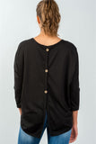 Ladies fashion black button up back long sleeve sweater - Presidential Brand (R)
