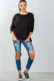 Ladies fashion black button up back long sleeve sweater - Presidential Brand (R)