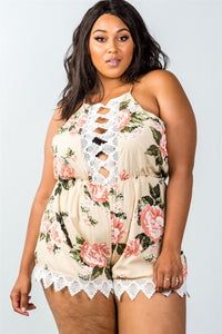 Plus size ladies fashion cool keyhole back detail sleeveless crochet trim romper| shoppresidential.com - Presidential Brand (R)