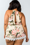 Plus size ladies fashion cool keyhole back detail sleeveless crochet trim romper| shoppresidential.com - Presidential Brand (R)