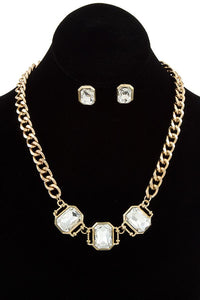 Ladies fashion faceted link gem chain necklace set - Presidential Brand (R)