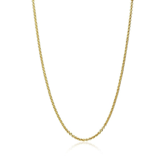 Yellow Gold Flashed Sterling Silver 1mm Thin Cable Rolo Chain Necklace, 20 Inches - Presidential Brand (R)