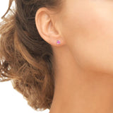 Sterling Silver Simulated Pink Opal 5mm Round-Cut Solitaire Stud Earrings - Presidential Brand (R)
