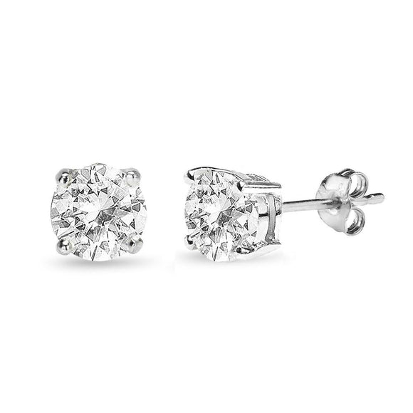 Sterling Silver White Topaz 7mm Round-Cut Solitaire Stud Earrings - Presidential Brand (R)