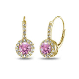 Yellow Gold Flashed Sterling Silver Light Rose Halo Leverback Drop Earrings created with Swarovski Crystals - Presidential Brand (R)