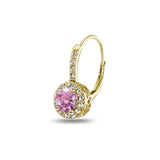 Yellow Gold Flashed Sterling Silver Light Rose Halo Leverback Drop Earrings created with Swarovski Crystals - Presidential Brand (R)