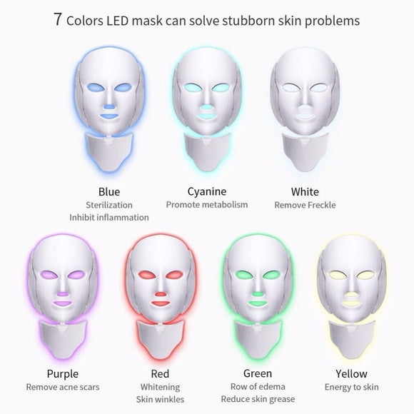 Foreverlily LED Light Photon Therapy Mask 7 Color Light Treatment Skin Rejuvenation Whitening Facial Beauty Daily Skin Care Mask - Presidential Brand (R)