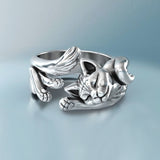 Huitan Cute Fortune Cat Shape Women Opening Rings Silver Color Dance Party Finger Ring Delicate Girl Gift New Fashion Jewelry - Presidential Brand (R)