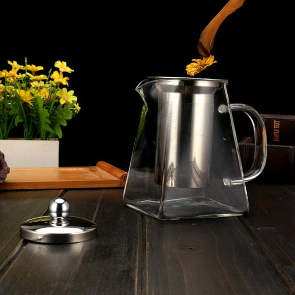 380/550/750/950ML Borosilicate Glass Teapot Heat Resistant Square Glass Teapot Tea Infuser Filter Milk Oolong Flower Tea Pot - Presidential Brand (R)