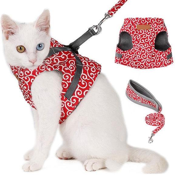 Pet Dog Cat Vest Outdoor Travel Harness Leash Set for Puppy Cat Rabbit Floral Pattern Kitten Walking Harnesses Pet Cat Products - Presidential Brand (R)