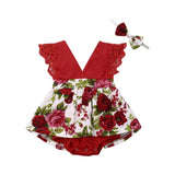 ZAFILLE Sunflower Print Romper Baby Headband 2Pcs V-neck Ruffle Lace Bodysuit For Newborn Onesie Infant Girl Clothes Summer - Presidential Brand (R)