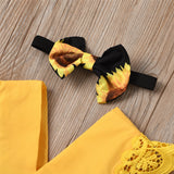 ZAFILLE Sunflower Print Romper Baby Headband 2Pcs V-neck Ruffle Lace Bodysuit For Newborn Onesie Infant Girl Clothes Summer - Presidential Brand (R)