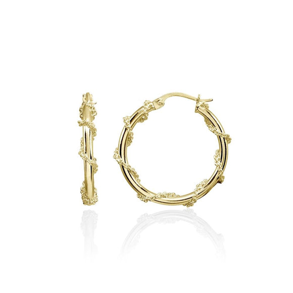 Yellow Gold Flashed Sterling Silver Chain Wrap Click-Top Hoop Earrings, 25mm - Presidential Brand (R)