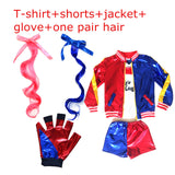 Halloween Harley Quinn Costumes Cosplay Kids Girls Set with Wig Gloves Fancy Jacket Shorts T-shirt Full Set