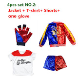Halloween Harley Quinn Costumes Cosplay Kids Girls Set with Wig Gloves Fancy Jacket Shorts T-shirt Full Set