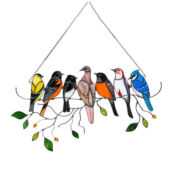 Multicolor Birds On Wire High Stained Suncatcher Creative Birds Stained Glass Window Hangings Panel Home Decoration Accessories - Presidential Brand (R)