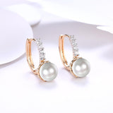 Swarovski Crystal Curved Pav'e Pearl Huggie Earrings Set in 18K Gold - Presidential Brand (R)
