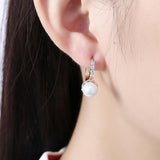Swarovski Crystal Curved Pav'e Pearl Huggie Earrings Set in 18K Gold - Presidential Brand (R)
