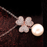 18K Rose Gold Plated Pave Lucky Clover with Imitation Pearl  Necklace - Presidential Brand (R)