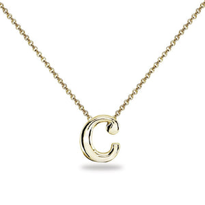 Yellow Gold Flashed Sterling Silver C Letter Initial Alphabet Name Personalized 925 Silver Necklace, 15” + Extender - Presidential Brand (R)