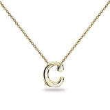 Yellow Gold Flashed Sterling Silver C Letter Initial Alphabet Name Personalized 925 Silver Necklace, 15” + Extender - Presidential Brand (R)