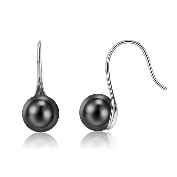 18K White Gold Plated Black Fresh Water Pearl Dangle Earrings - Presidential Brand (R)