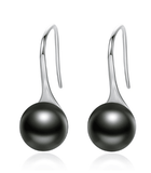 18K White Gold Plated Black Fresh Water Pearl Dangle Earrings - Presidential Brand (R)