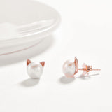 18K Rose Plated Classic Fresh Water Pearl Pave Stud Earrings - Presidential Brand (R)
