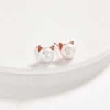 18K Rose Plated Classic Fresh Water Pearl Pave Stud Earrings - Presidential Brand (R)