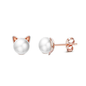 18K Rose Plated Classic Fresh Water Pearl Pave Stud Earrings - Presidential Brand (R)