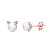 18K Rose Plated Classic Fresh Water Pearl Pave Stud Earrings - Presidential Brand (R)