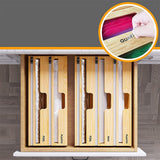 3 IN 1 Bamboo Wood Plastic Wrap Dispenser Food Wrap Cling Film Storage Organizer Kitchen Plastic Aluminum Foil/Wax Paper
