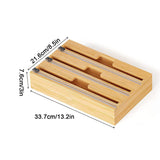 3 IN 1 Bamboo Wood Plastic Wrap Dispenser Food Wrap Cling Film Storage Organizer Kitchen Plastic Aluminum Foil/Wax Paper