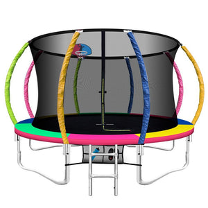 Everfit 12FT Trampoline Round Trampolines With Basketball Hoop Kids Present Gift Enclosure Safety Net Pad Outdoor Multi-coloured - Presidential Brand (R)