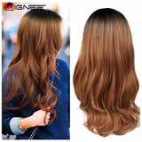 Wignee Long 2 Tone Ombre Brown Ash Blonde Temperature Synthetic Wigs For Black/White Women Glueless Wavy Daily/Cosplay Hair Wig - Presidential Brand (R)