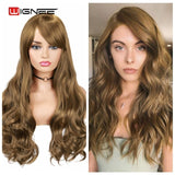 Wignee Long 2 Tone Ombre Brown Ash Blonde Temperature Synthetic Wigs For Black/White Women Glueless Wavy Daily/Cosplay Hair Wig - Presidential Brand (R)