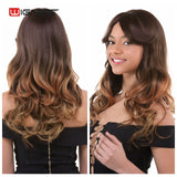 Wignee Long 2 Tone Ombre Brown Ash Blonde Temperature Synthetic Wigs For Black/White Women Glueless Wavy Daily/Cosplay Hair Wig - Presidential Brand (R)