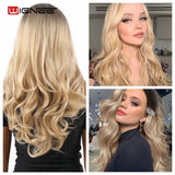 Wignee Long 2 Tone Ombre Brown Ash Blonde Temperature Synthetic Wigs For Black/White Women Glueless Wavy Daily/Cosplay Hair Wig - Presidential Brand (R)