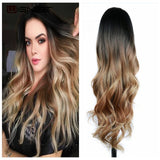 Wignee Long 2 Tone Ombre Brown Ash Blonde Temperature Synthetic Wigs For Black/White Women Glueless Wavy Daily/Cosplay Hair Wig - Presidential Brand (R)