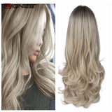 Wignee Long 2 Tone Ombre Brown Ash Blonde Temperature Synthetic Wigs For Black/White Women Glueless Wavy Daily/Cosplay Hair Wig - Presidential Brand (R)